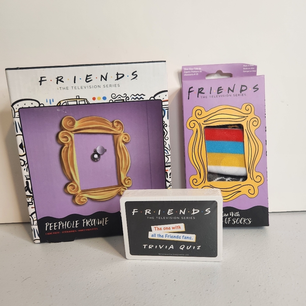 Friends TV Show New In Box Merch Gifts Socks Trivia Card Game Peephole Frame